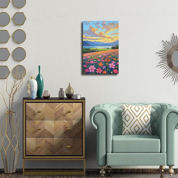 Colorful wildflowers field scenery poster artwork wall decoration wildflowers everywhere wall painting suitable for bedroom home office-Ruum Studio Home