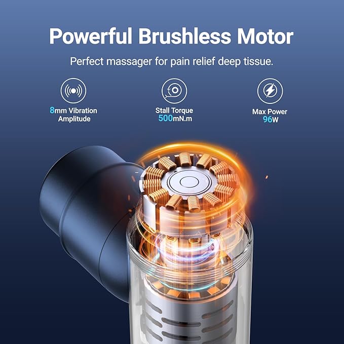 MERACH Mini Massage Gun with 8mm Amplitude, Percussion Massage Tools with 5 Massage Heads, Portable Hand Held Muscle Massagers for Pain Relief Deep Tissue, Cool Gifts for Mens and Women (Blue)-Ruum Studio Home