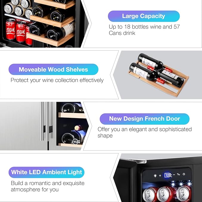 Tylza Wine and Beverage Refrigerator, 24 inch Dual Zone Wine Beverage Cooler Built-in and Freestanding, with Seamless Stainless Steel Door Quick Cooling Under Counter Beer Wine refrigerator-Ruum Studio Home