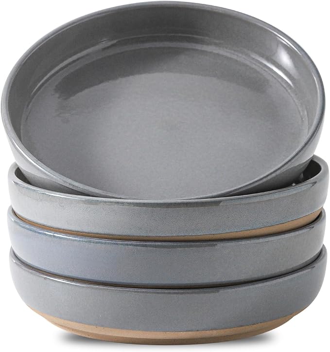 Pasta Bowls 26 OZ,Ceramic Salad Serving Bowls Set of 4,Large 8.2 inch Shallow Bowls Plates for Soup,Fruit,Noodle,Dinner,Dishwasher & Microwave Safe,Gray-Ruum Studio Home
