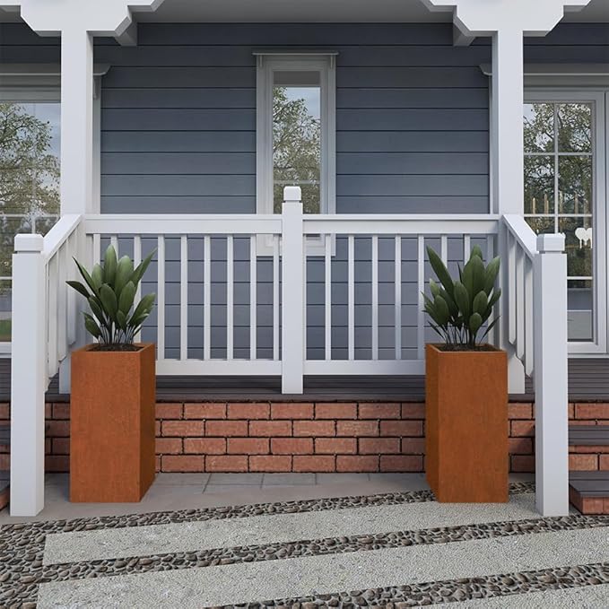 Corten Steel Metallic Heavy Planter for Outdoor Plants 14"x14"x30" Metal Planter Spliced Flower Pot with Partitions for Outside,Indoor,Garden (Corten, 14 * 14 * 30)-Ruum Studio Home