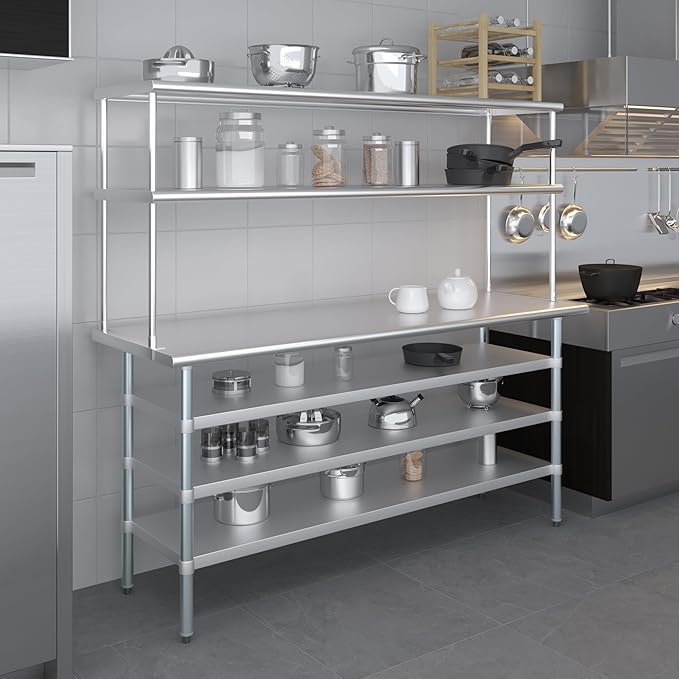 AmGood Stainless Steel Double-Tier Shelf | Work Table Overshelf | NSF Certified | Fits Over Tables | Many (72 in. Long x 18 in. Deep)-Ruum Studio Home