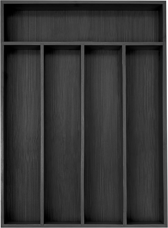 Bamboo Silverware Holder - Drawer Organizer with 5 Slots (Black)-Ruum Studio Home