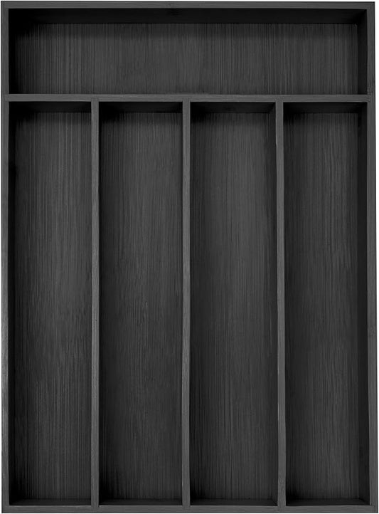 Bamboo Silverware Holder - Drawer Organizer with 5 Slots (Black)-Ruum Studio Home