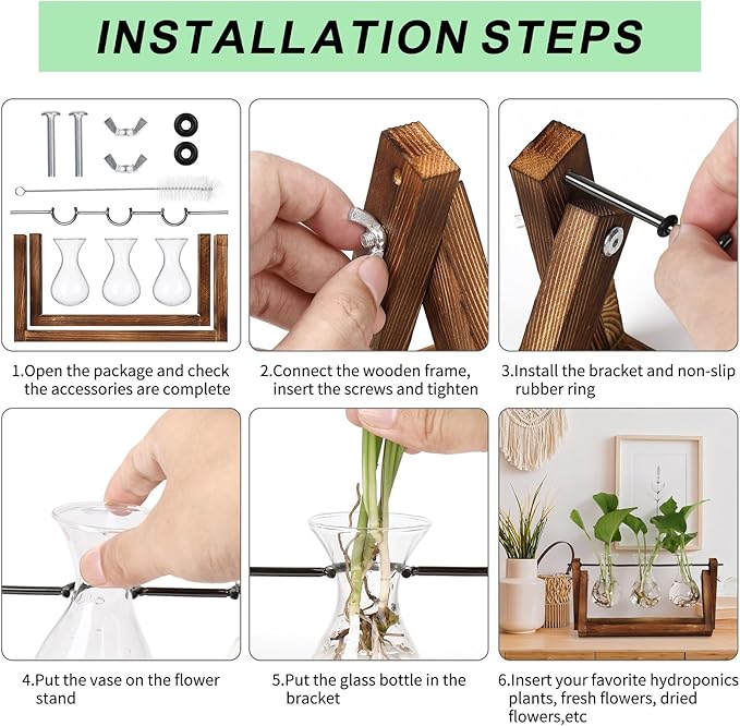 YIBOT Propagation Stations,Plant Terrarium with Retro Wooden Stand, Unique Gardening Birthday Gifts for Women Plant Lovers, Hydroponics Plants Home Office Garden Decor - 3 Bulb Glass Vases-Ruum Studio Home