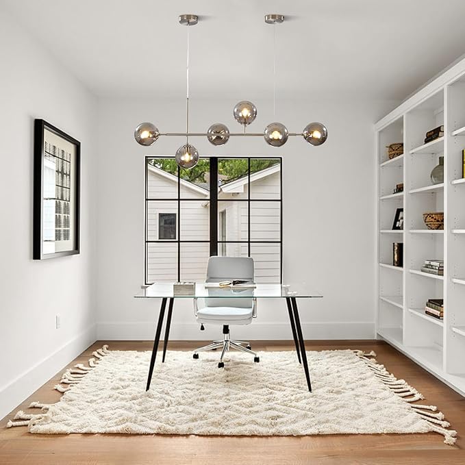 KCO Modern 6-Light Ceiling Pendant Lighting Mid-Century Glass Globes Sputnik Pendant Lamp Hanging Adjustable Chandelier for Kitchen Island Living Dining Room (Silver+Smoke Grey)-Ruum Studio Home