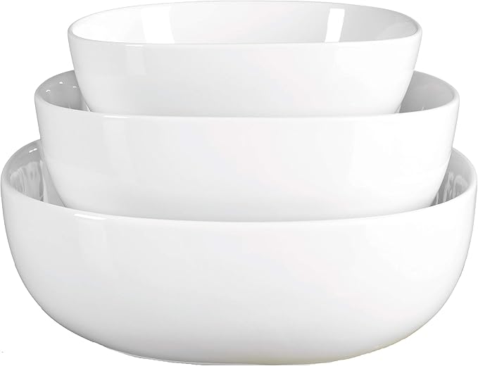 Denmark White Porcelain Chip Resistant Scratch Resistant Commercial Grade Serveware, 3 Piece Serving Bowl Set-Ruum Studio Home