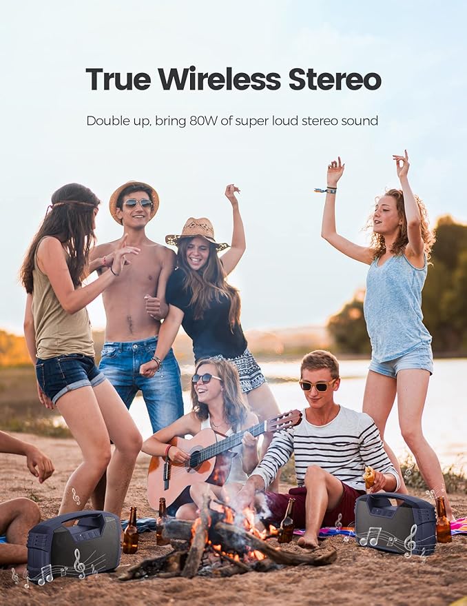 Houl Zallee IPX7 Waterproof Bluetooth Speaker, 40W Portable Wireless Speakers, 32H Playtime, Stereo Loud Sound, Deep Bass, Bluetooth 5.0, Built-in Mic, for Party/Camping/Pool/Gifts, Beach-Navy Blue-Ruum Studio Home