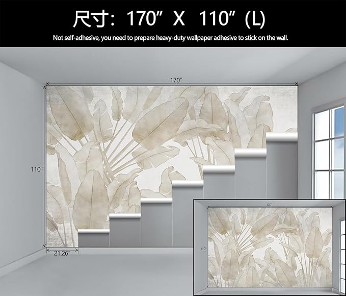 Banana Leaf Wallpaper Beige Tropical Plants Leaves Wall Mural Living Room Bedroom (Not Peel and Stick)-Ruum Studio Home