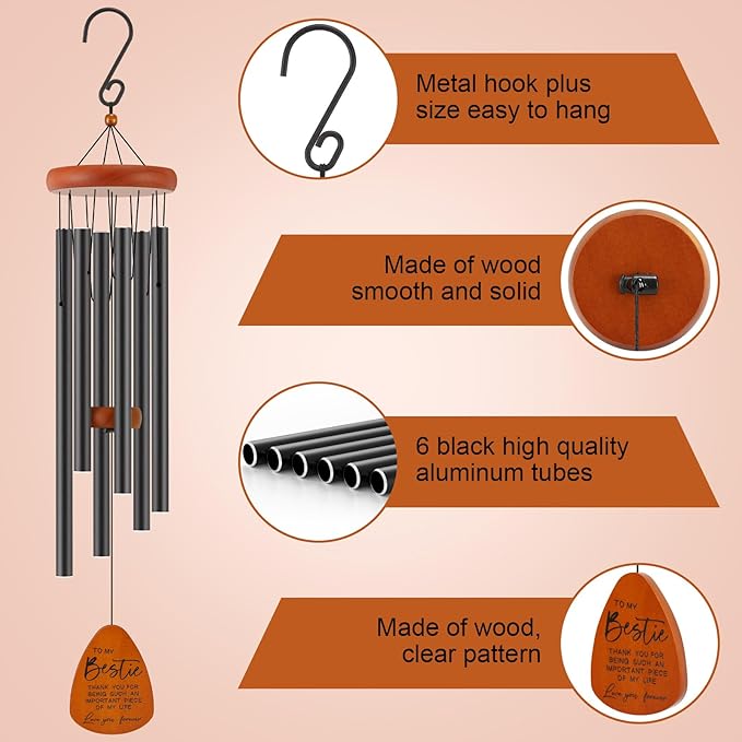 Bestie Gift for Women, Friend Gifts for Women, Unique Friendship Sister Gifts for Birthday, Mothers Day, Christmas, 32 Inch Wind Chimes Gift for Home Decor-Ruum Studio Home