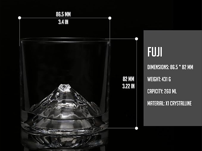 Mount Fuji Heavy Crystal Whiskey Glasses Gift Set of 2, Thick Freezable Bourbon Glass 1lb Each, Premium Whiskey Gifts for Men, Frozen Crystal Chills Cocktails, 10 oz-Ruum Studio Home