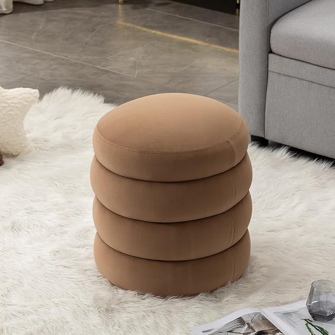 Furniliving Modern Round Ottoman, Soft Bedroom Ottoman Footstool Round Ottomans Stool for Living Room, Makeup Room, Coffee, Velvet-Ruum Studio Home