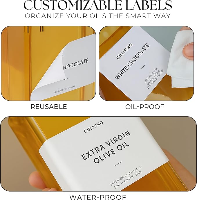 Premium Glass Olive Oil Dispenser Bottle 350ml | Cooking Oil and Vinegar Dispenser Set of 2 | Oil Dispenser for Kitchen with 2 Gold Pourers, Funnel, Brush & 36 Labels-Ruum Studio Home