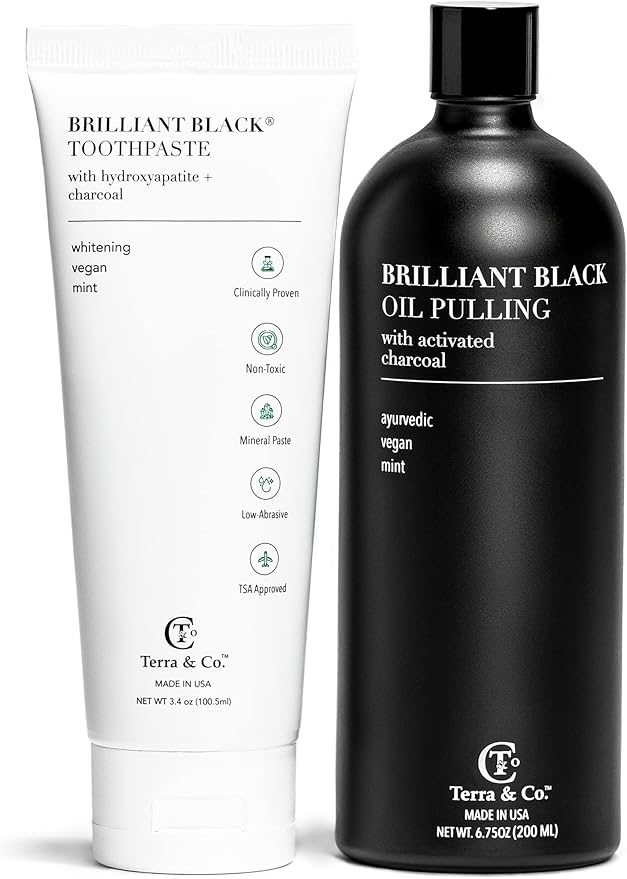 Terra & Co.® Brilliant Black® Oil Pulling Mouthwash | Natural Oil Rinse with Vitamin E for Strong Gums & Healthy Teeth | Fluoride-Free, Made in USA | 6.75 oz-Ruum Studio Home