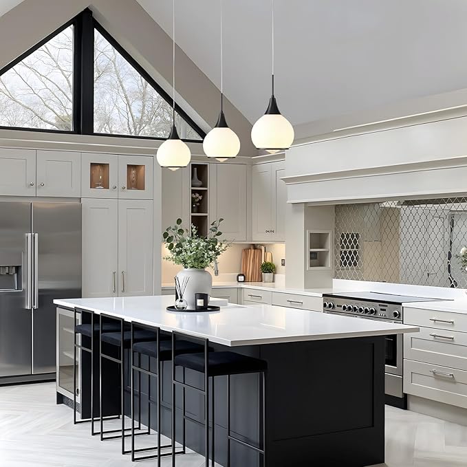 Pendant Light Fixtures Kitchen: Matte Black Farmhouse Island Light with Clear Glass - 6 Inch Mid Century Globe Kitchen Lighting Chandeliers Ceiling for Dining Room-Ruum Studio Home
