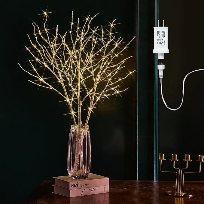 Fudios Lighted Branches 150 LED Fairy Lights with Timer 32in Plug in, Electric Lit White Birch Twigs for Vase Christmas Inside Outside Decor 1 Set-Ruum Studio Home