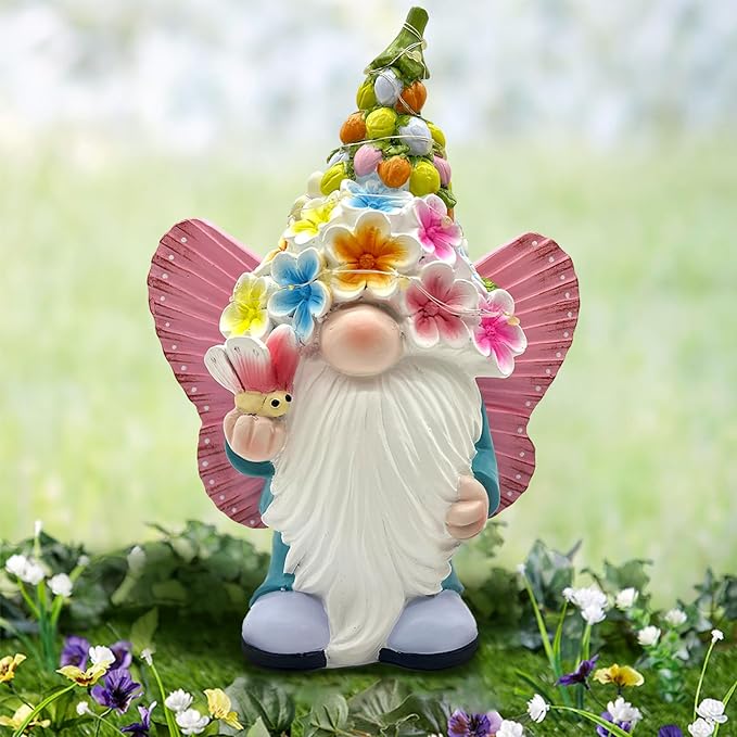 BAYN Garden Gnome Statues Outdoor Decor, Solar Powered Outdoor Gnome with Butterfly Wing Decorative Yard Garden Lights Art Gifts with 11 Warm White LEDs-Ruum Studio Home