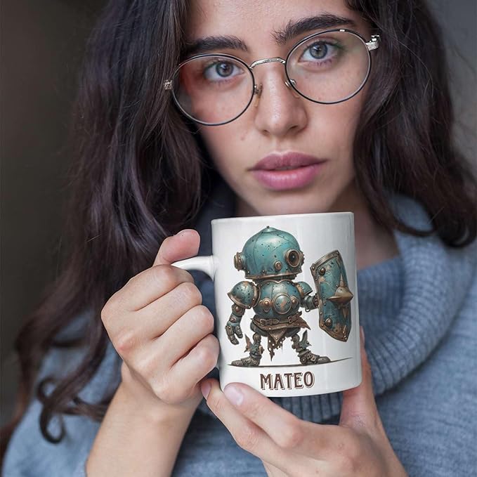 Custom Retro Robot Design Cup, Personalized Steampunk Robot Lover Ceramic Mug 11oz, Customized Coffee Cup With Name, Unique Mug Gift For Steampunk Enthusiast, Robot Cup On Birthday-Ruum Studio Home