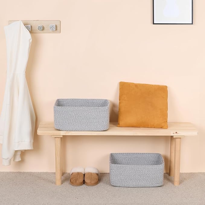 Large Storage Baskets for Organizing, Closet Shelf Baskets for Clothes Blanket Towels, Baby Nursery, Toy Bins Box, Woven Rope Baskets, 17 x 13 x 7.5”, 4 Packs Mixed Grey-Ruum Studio Home