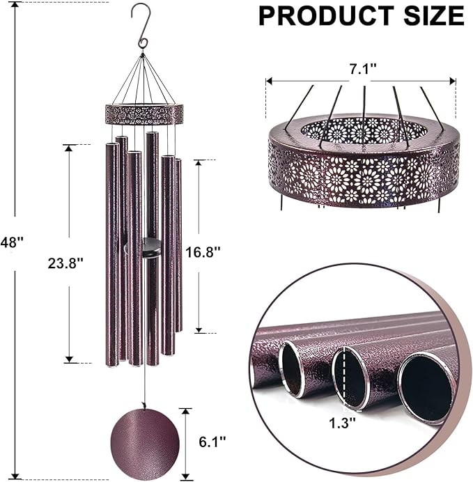 ASTARIN 48'' Large Wind Chimes - 6 Heavy Tubes, Memorial Outdoor Chimes for Garden Decor, Sympathy Gifts, Bronze-Ruum Studio Home