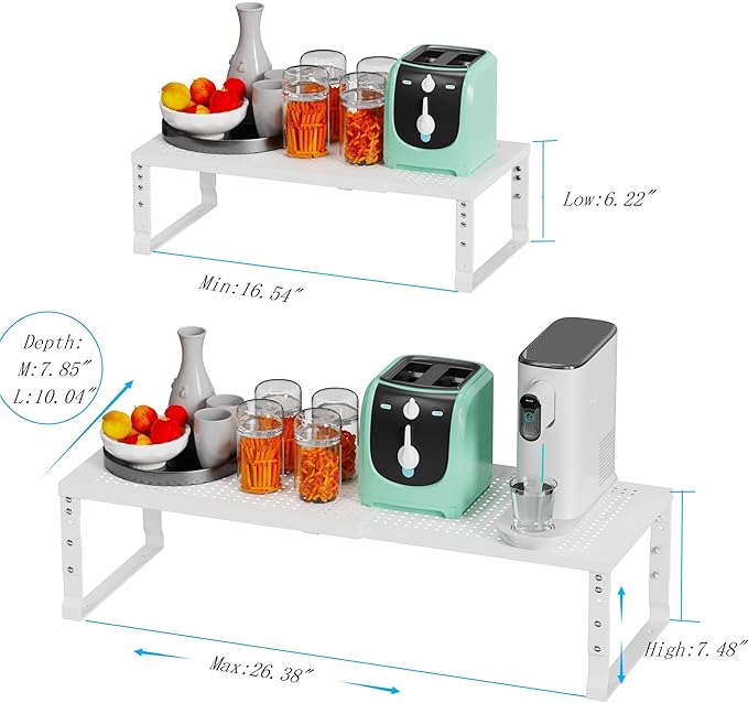 Expandable Spice Rack Kitchen Cabinet Shelf Organizer, Stackable Storage Shelves Racks, Adjustable Counter Shelving for Cabinets, Countertop, Cupboard,Pantry and More(3Packs/White/Medium)-Ruum Studio Home