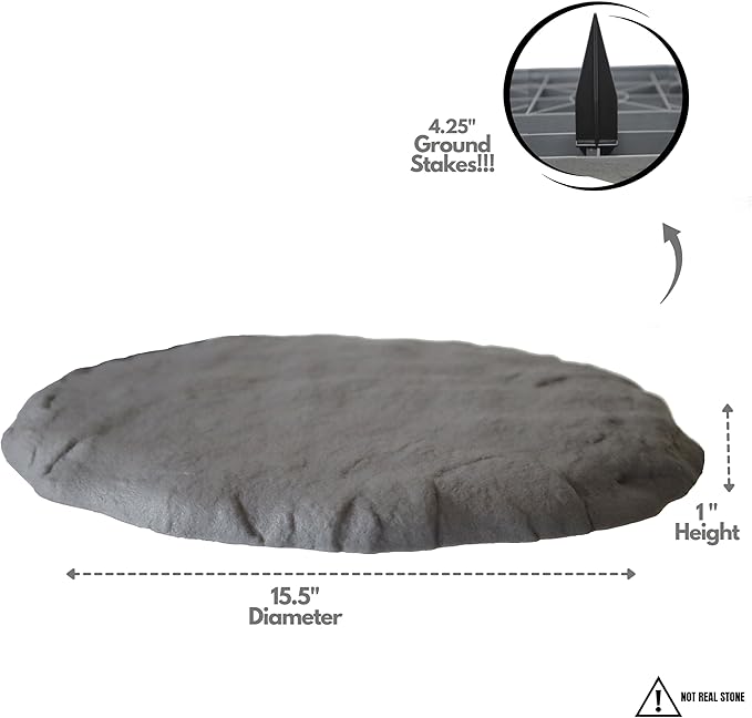Ei Circular 15.5” Stepping Stones with Ground Stakes - Home or Garden Step Stones for Outdoor Walkway or Pathway Pavers - Resin Material (4, Light Grey Stone)-Ruum Studio Home