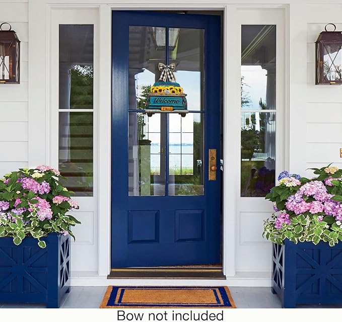 Interchangeable Welcome Sign for Front Door Blue Farmhouse Truck Decor Hanging Sign with 11 Interchangeable Seasonal and Holiday Decor Signs 12x14 in. (Blue Farmhouse Truck)-Ruum Studio Home