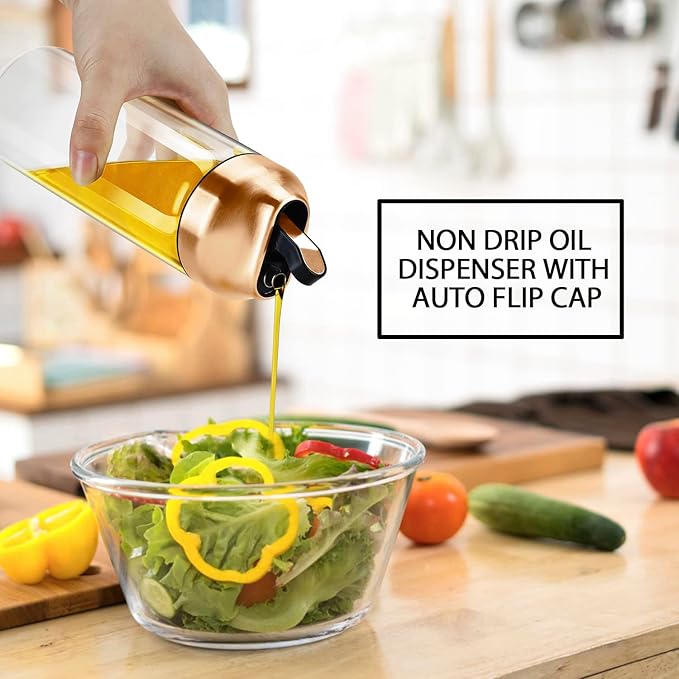 Aelga Copper Kitchen Accessories - Glass Oil Dispenser - Copper Olive Oil Dispenser Bottle for Kitchen with Stainless Steel Spout-Ruum Studio Home