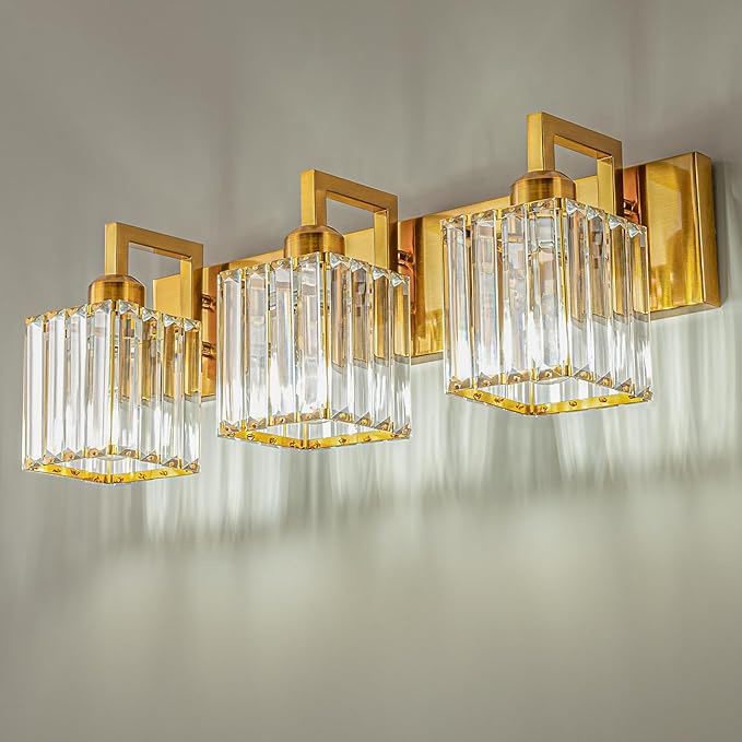 Modern Bathroom Vanity Light 3-Lights Gold Crystal Wall Lamp Bathroom Modern Crystal Vanity Lighting-Ruum Studio Home