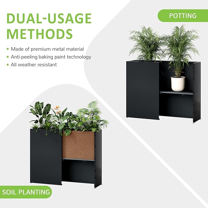 Planter Box Outdoor 38"W x 10.2"D x 30"H- Tall Rectangular Planters for Outdoor Patio/Porch, All-Weather with Anti-dumping Kit, Durable Galvanized Steel, Modern Design for Plants, Flower,Garden-Ruum Studio Home