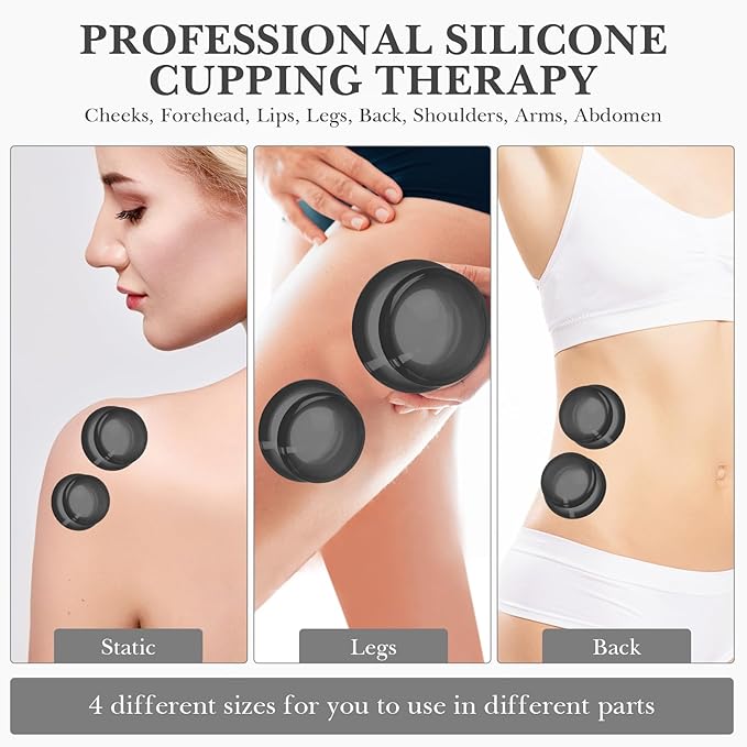 Geiserailie 16 Pcs 4 Sizes Cupping Therapy Set Silicone Cupping Massage Cups Professional Chinese Therapy Cup Vacuum for Body Muscle Nerve(Onyx)-Ruum Studio Home