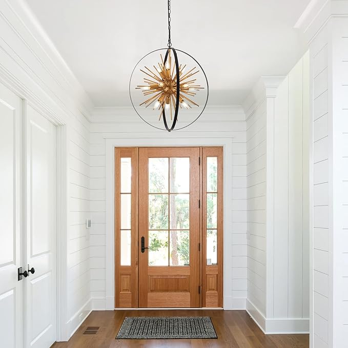 23.2'' Black Gold 12-Light Globe Sputnik Chandelier Modern Industrial Adjustable Hanging Ceiling Firework Pendant Light Fixture for Entryway Foyer Bedroom Dining Living Room Hallway-Ruum Studio Home