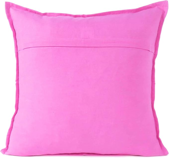 Eyes of India Embroidered Decorative Boho Throw Pillow Cover with Mirrors, Handmade Bohemian Accent Cushion Case for Sofa Couch Bedroom Living Room (Pink, 16" x 16")-Ruum Studio Home