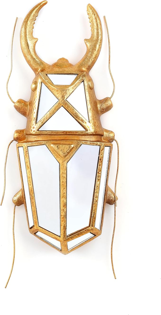 Decorative Bug Insects Beetle Mirrors - Gold Resin and Glass Wall Decor, Perfect for Victorian and European Themed Homes (Sheep Horn Beetle)-Ruum Studio Home
