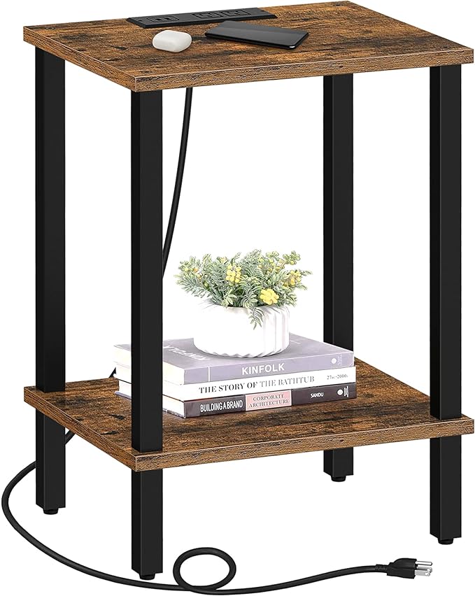 TUTOTAK End Table with Charging Station, Side Table with USB Ports and Outlets, Nightstand, 2-Tier Storage Shelf, Sofa Table for Small Space TB01BB040-Ruum Studio Home