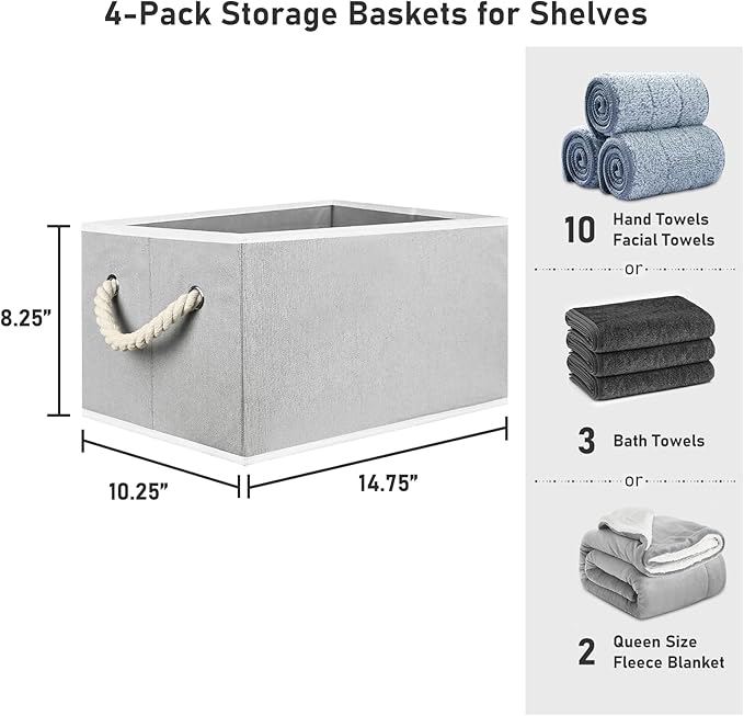 Closet Storage Bins, Linen Closet Organizers and Storage Basket for Shelves, Collapsible Shelf Baskets for Organizing Shelves, Bedroom Clothes Basket, Gray, 3 Pack-Ruum Studio Home
