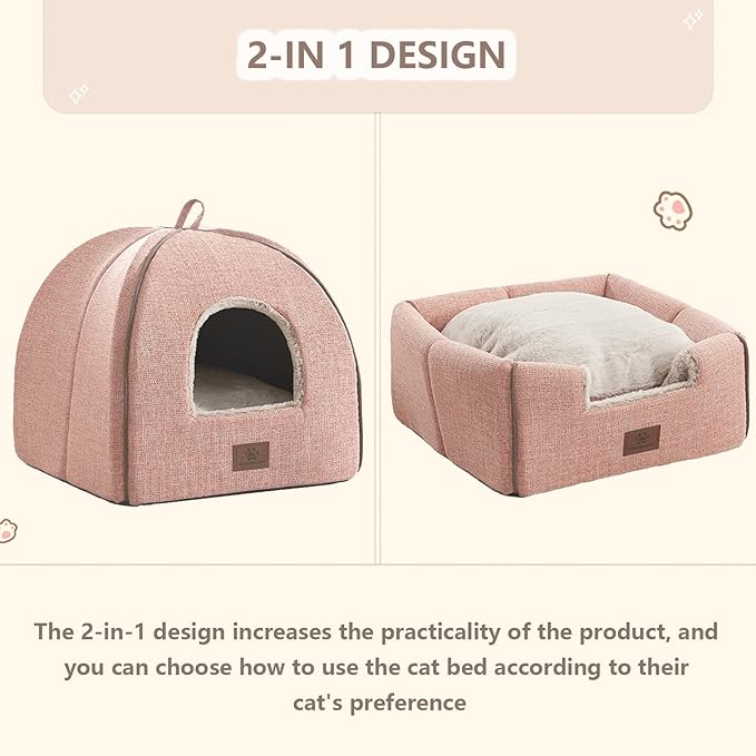 Cat Bed for Indoor Cats - Cat Cave Bed Cat House Cat Tent with Removable Washable Cushioned Pillow, Soft and Self Kitten beds,Cat Beds & Furniture, Pet Bed (Large, Pink)-Ruum Studio Home