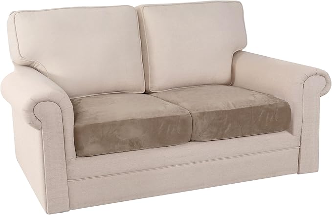 PrinceDeco Velvet Sofa Cushion Covers, Stretch Couch Cushion Covers for Individual Seat Couch Slipcover Sets Furniture Protector for Loveseat Sofa Cushion Width Up to 29.5", Taupe-Ruum Studio Home