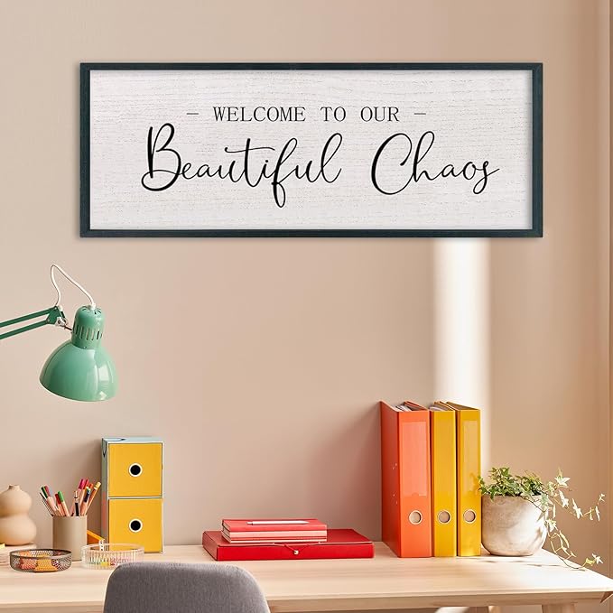 comurdyo Welcome To Our Beautiful Chaos Wall Decor Art 40"X15" for Home Entryway Sign Large Wood Framed Wall Hanging (Black)-Ruum Studio Home