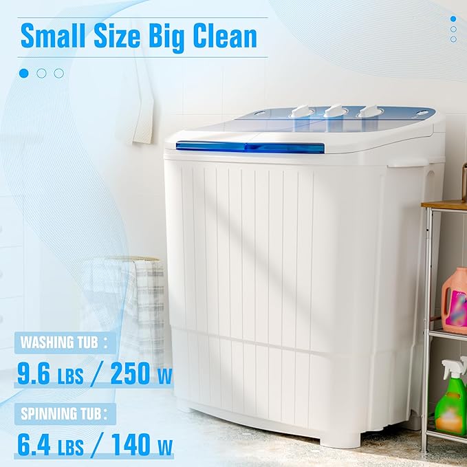 Pataku Portable Washing Machine, Compact Twin Tub Mini Washing Machine, 17.6 LBS Washer and Dryer Combo with Soaking Function, Semi-Automatic for Apartment, Dorms, RVs, Camping (White & Blue)-Ruum Studio Home
