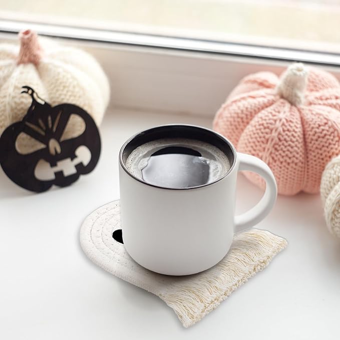 Whaline Halloween Ghost Cotton Coasters Cute White Ghost Shape Handmade Braided Drink Coasters Absorbent Cup Mats for Trick or Treat Party Home Table Decor, Set of 4-Ruum Studio Home