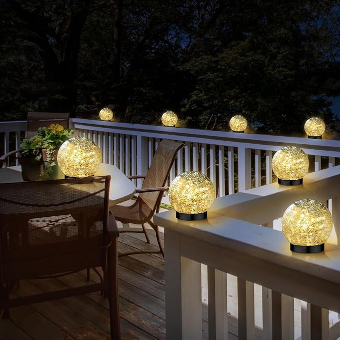 Solar Garden Lights Outdoor Waterproof, 6 Pack LEDs Cracked Glass Ball Light, Ground Landscape Garden Decor, Solar Globe Decorative for Pathway/Patio/Lawn/Yard (Warm White, 3.9")-Ruum Studio Home