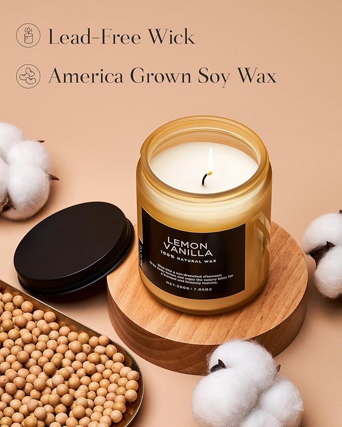 M&SENSE Lemon Vanilla Scented Slow Burning Candles for Home Scented, All Natural Soy Candles 7.05oz 50 Hours Slow Burning in Glass Jar, Stress Relief Gifts for Women and Men-Ruum Studio Home