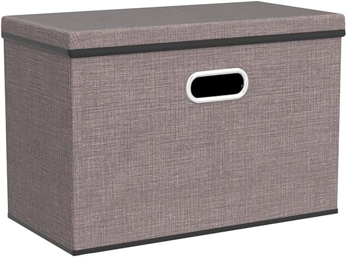 PRANDOM Large Collapsible Storage Bins with Lids [3-Pack] Linen Fabric Foldable Storage Boxes Organizer Containers Baskets Cube with Cover for Home Bedroom Closet Office Nursery (17.7x11.8x11.8)-Ruum Studio Home