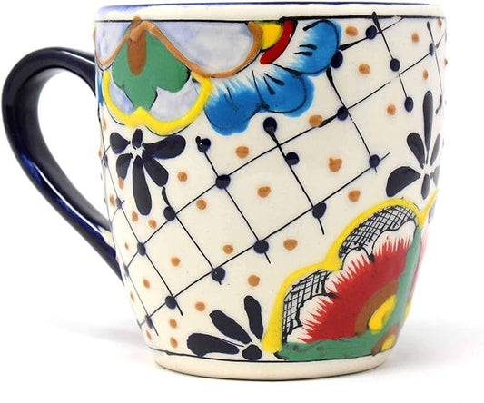 Encantada Handmade Hand-Painted Authentic Mexican Pottery Mugs (1-Pack, Dots & Flowers)-Ruum Studio Home