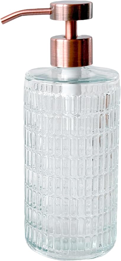 Lunestella Elegant Fluted Glass Dispenser with Stainless Steel Pump, 17oz, Decorative Bottle for Bathroom and Kitchen (Copper)-Ruum Studio Home
