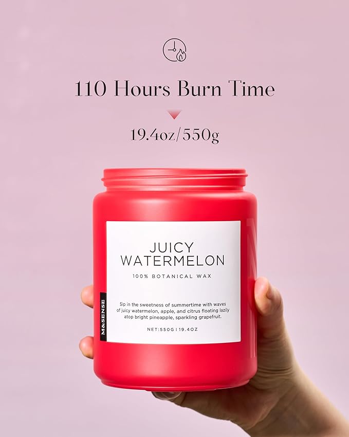 M&SENSE Juicy Watermelon Scented Candle, 19.4oz 110 Hours Clean Non Toxic Natural Soy Wax Long Lasting Candle for Women Men, 2 Wick Fruit Scent Home Fragrance Home Decor for Housewarming Gifts-Ruum Studio Home
