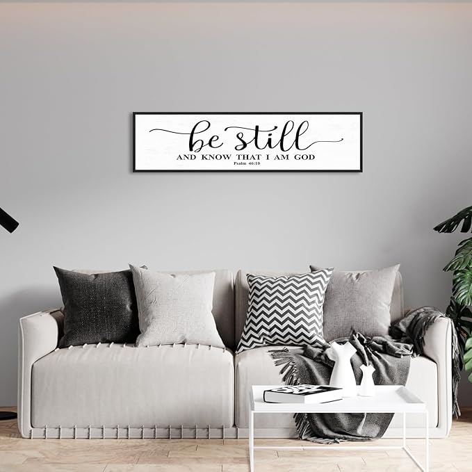 Be Still And Know That I Am God: Christian Bible Verse Wall Art Framed Scripture Sign Farmhouse Entryway Wall Hanging Plaque Religious Decor For Living Room Bedroom 12"X40"-Ruum Studio Home