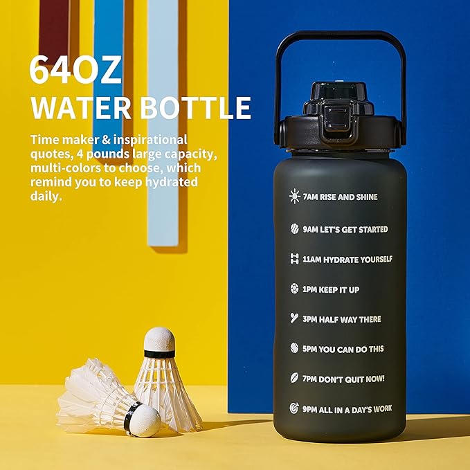 64oz,100oz,128oz Large Motivational Water Bottle with Time Marker, Leakproof & BPA Free Half Gallon Big Water Bottle with Straw Handle Tritan Frosted Water Jug for Gym,Fitness,Outdoor Sports-Ruum Studio Home