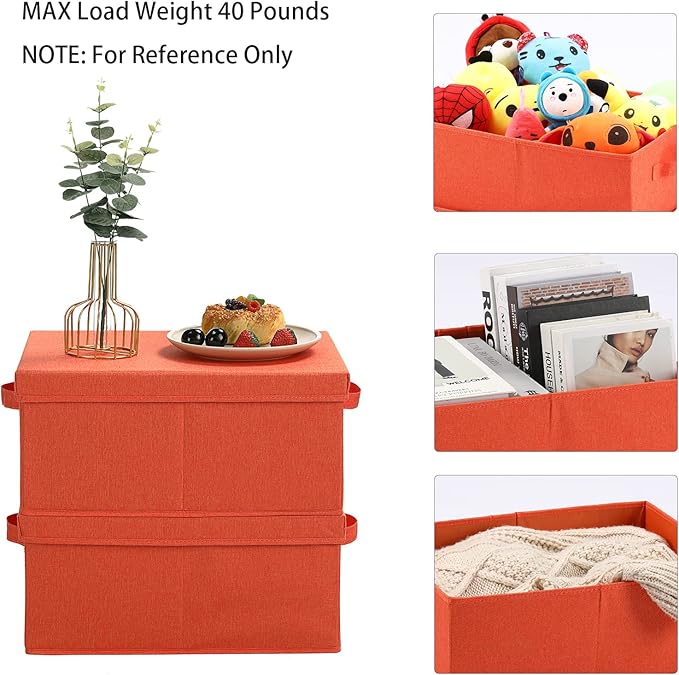 HOONEX Storage Bins with Lids for Organizing, Pack of 2, Storage Boxes with 2 Carrying Handles and Sturdy Heavy Cardboard, 16.5" L x 11.8" W x 7.5" H for Shoes, Books, Clothes, Nursery, Orange-Ruum Studio Home